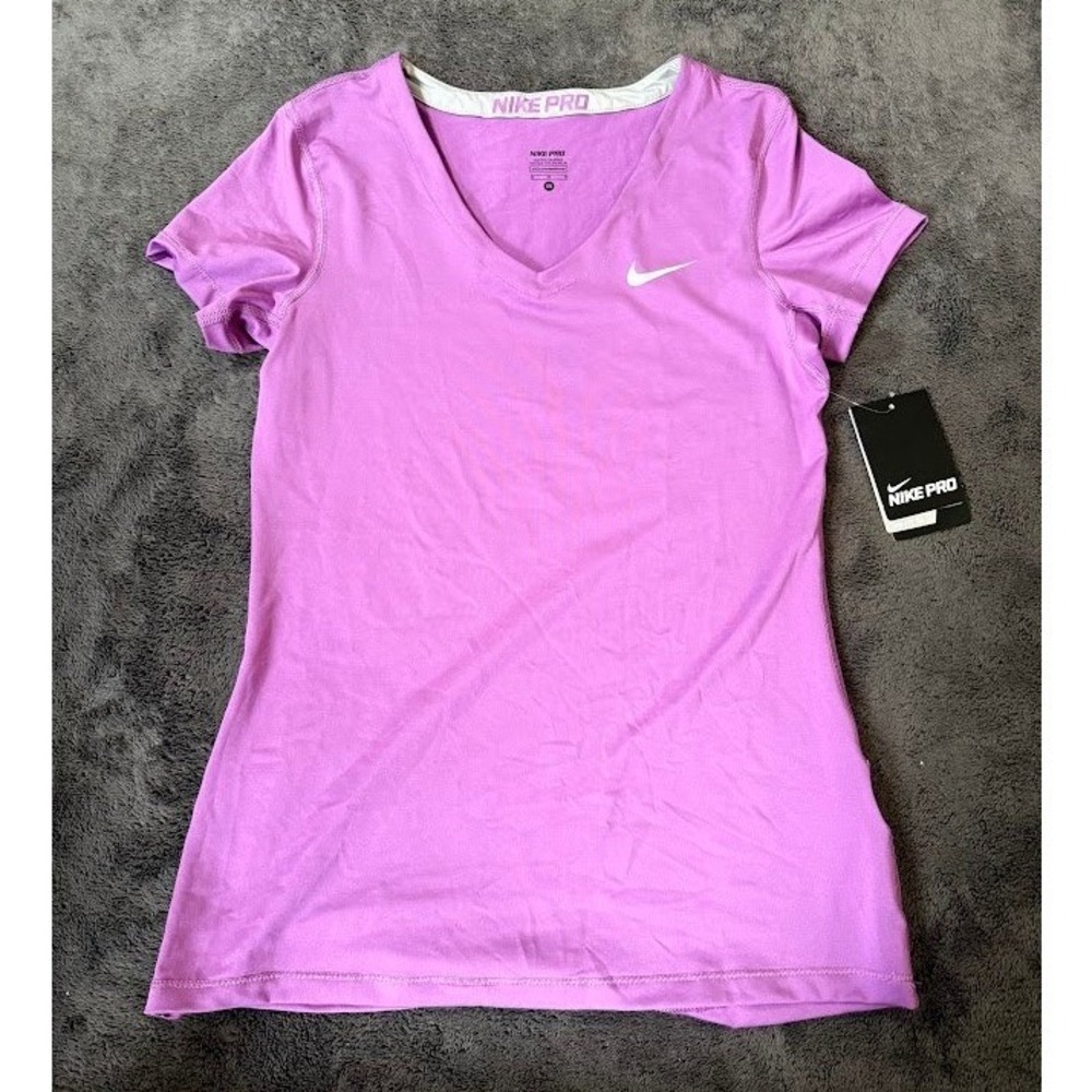 Nike Pro Womens V-Neck Short Sleeve Training Shirt Purple Medium NWT